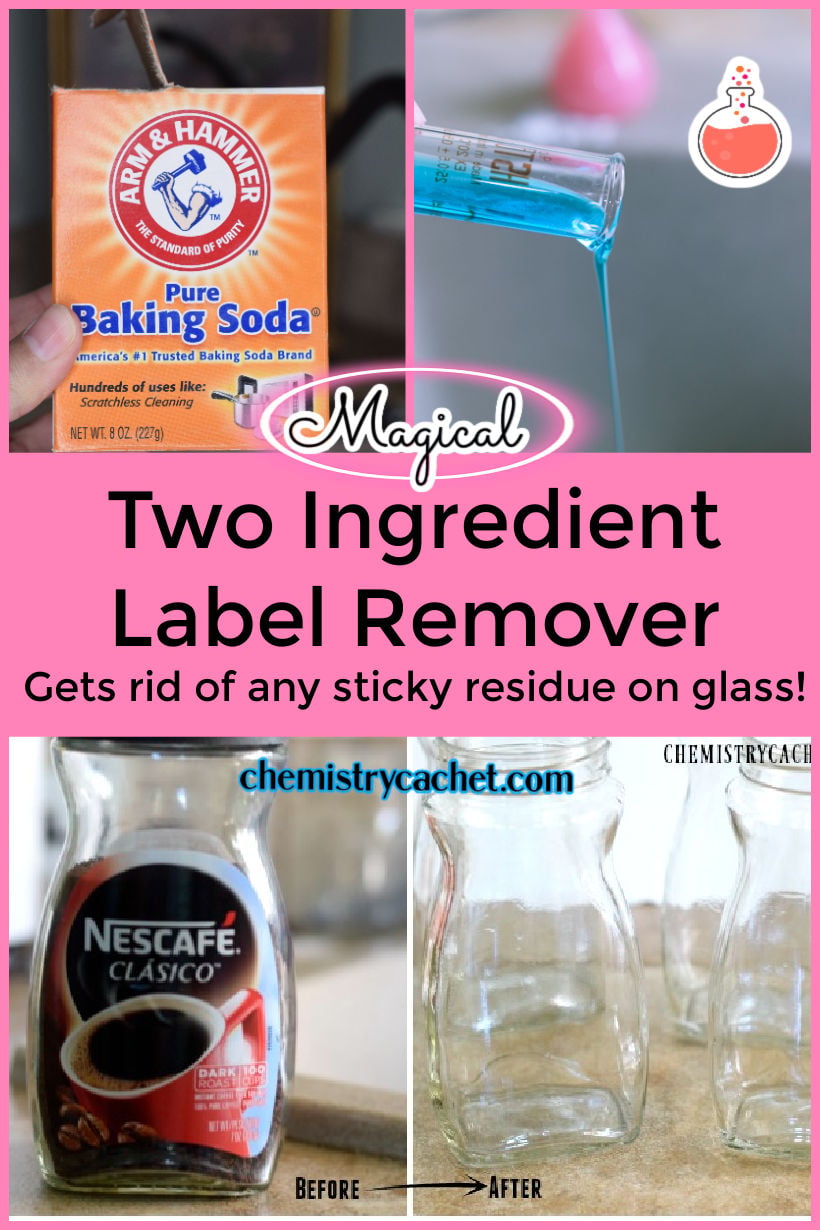 Magical two ingredient label remover for glass jars on Chemistry Cachet