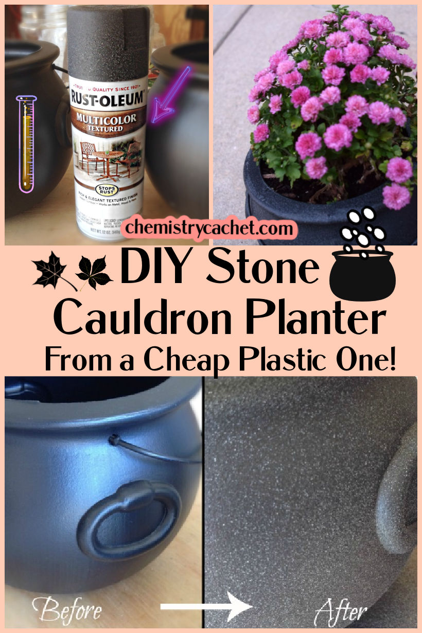 DIY Stone Cauldron Planter From a Cheap Plastic One