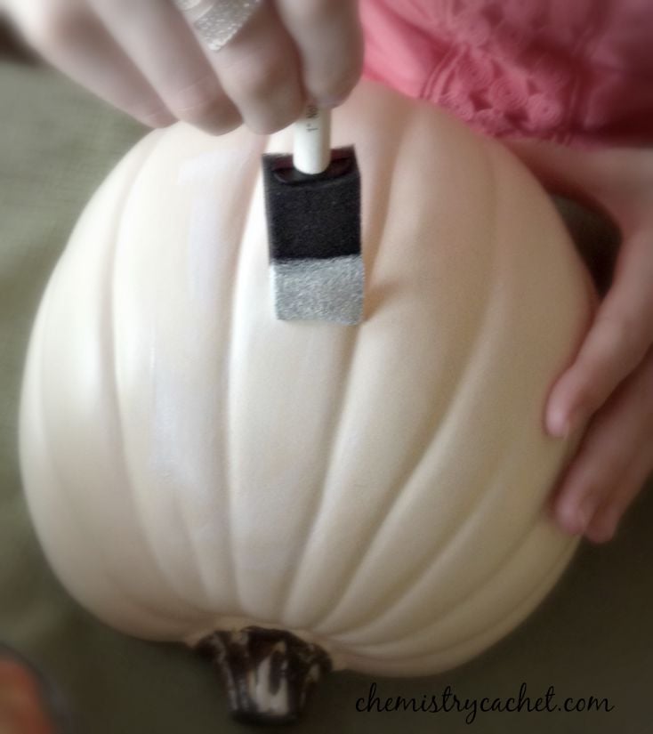 DIY shabby chic pumpkin Step 1 cover surface with white chalk paint