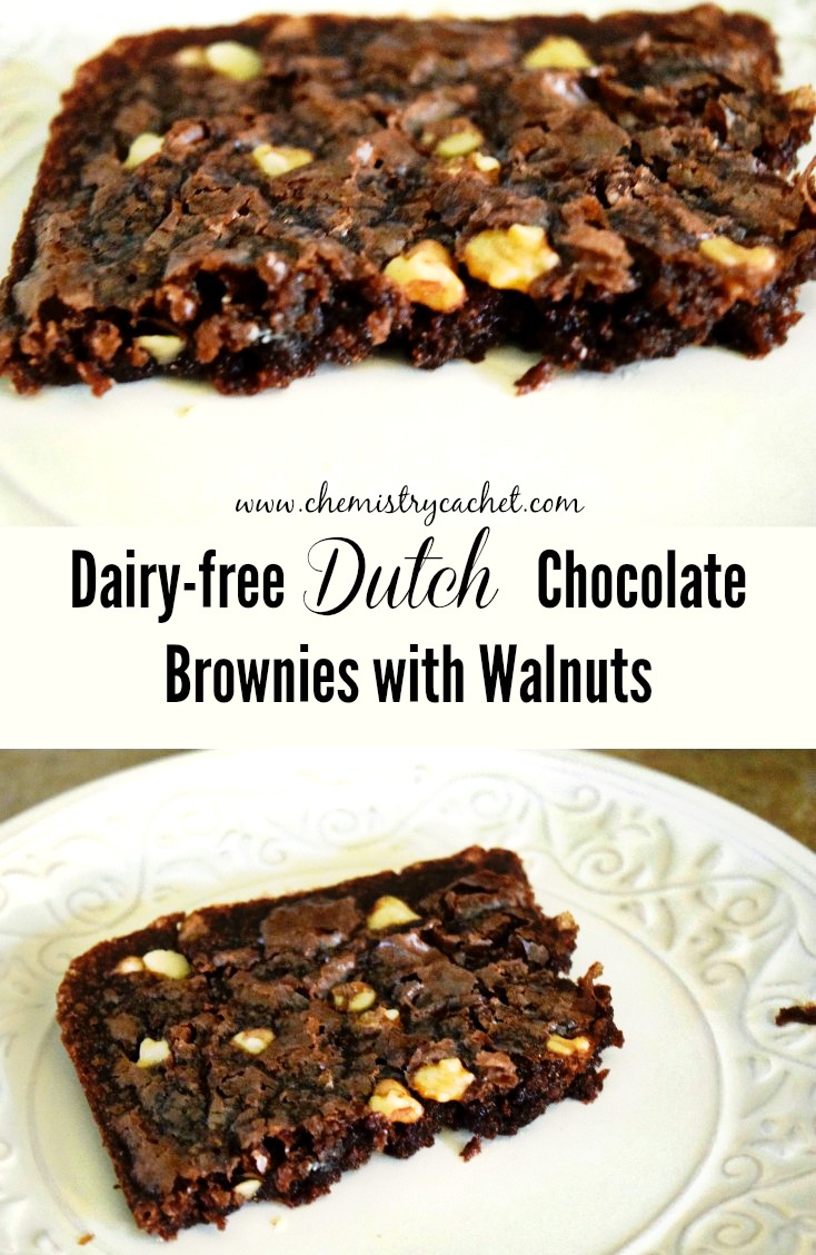 Easy, delicious dairy-free dutch chocolate brownies with walnuts! on chemistycachet.com