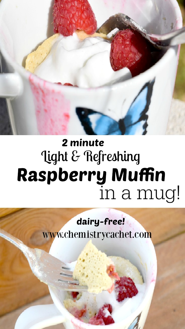 Light & refreshing raspberry muffin in a mug in under 2 minutes! Dairy-free with gluten-free option on chemistrycachet.com