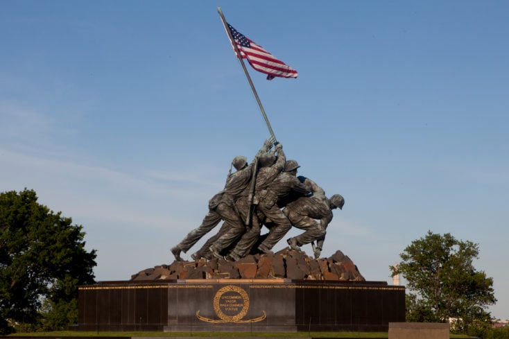 The Marine Corps War Memorial in Arlington, Va., can be seen prior to the Sunset Parade June 4, 2013. Sunset Parades are held every Tuesday during the summer months. (U.S. Marine Corps photo by Adrian R. Rowan/Released)