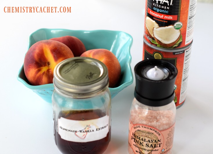 Roasted peach frozen coconut yogurt recipe! No churn ice cream or in an ice cream maker! Both are delicious and dairy-free on chemistrycachet.com