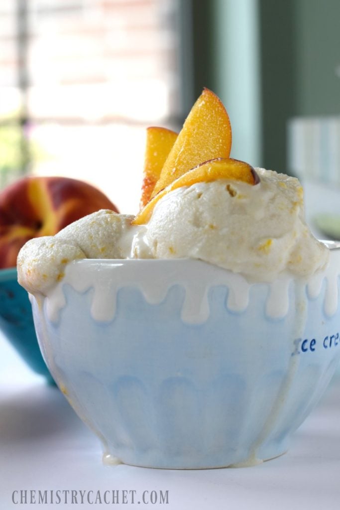 Roasted peach frozen coconut yogurt recipe! No churn ice cream or in an ice cream maker! Both are delicious and dairy-free on chemistrycachet.com