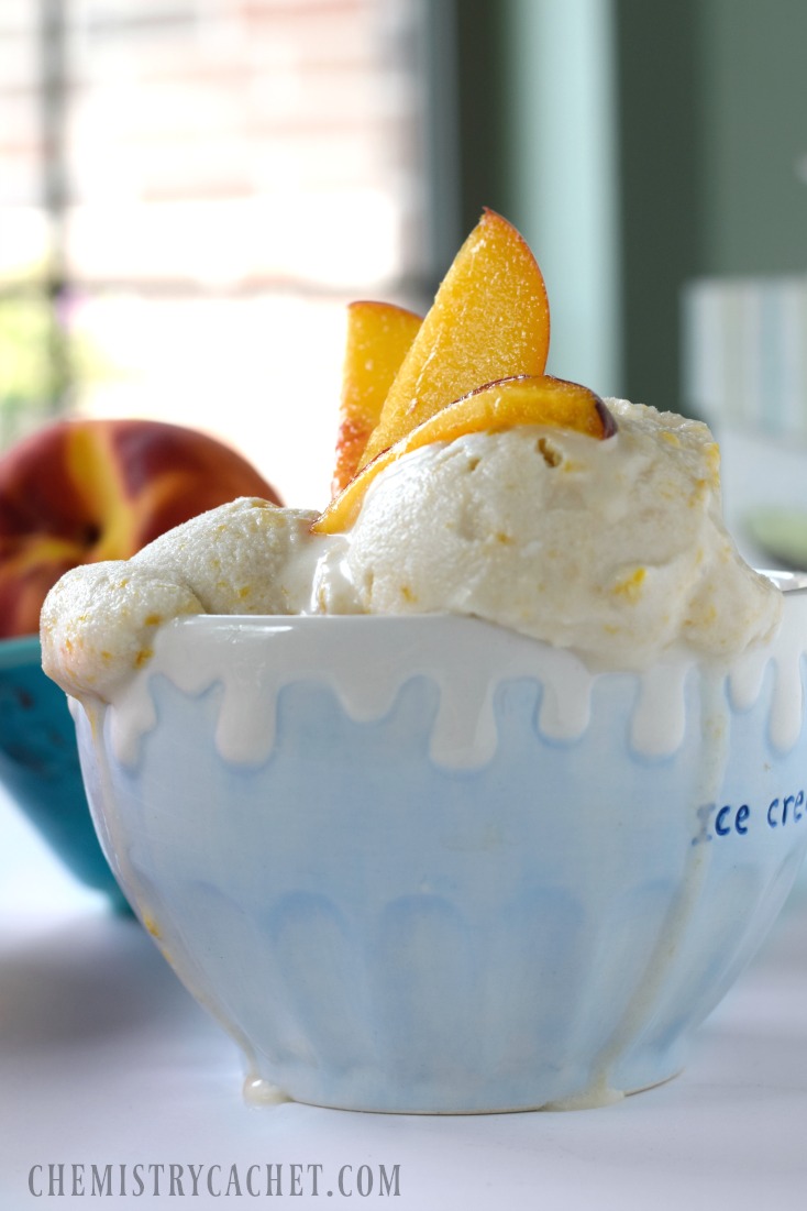 Roasted peach frozen coconut yogurt recipe! No churn ice cream or in an ice cream maker! Both are delicious and dairy-free on chemistrycachet.com