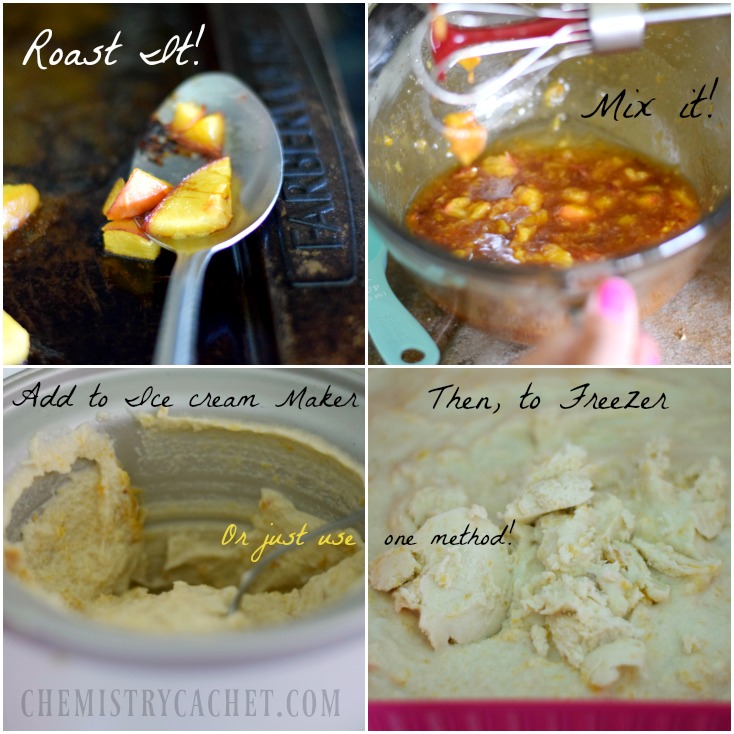 Roasted peach frozen coconut yogurt recipe! No churn ice cream or in an ice cream maker! Both are delicious and dairy-free on chemistrycachet.com