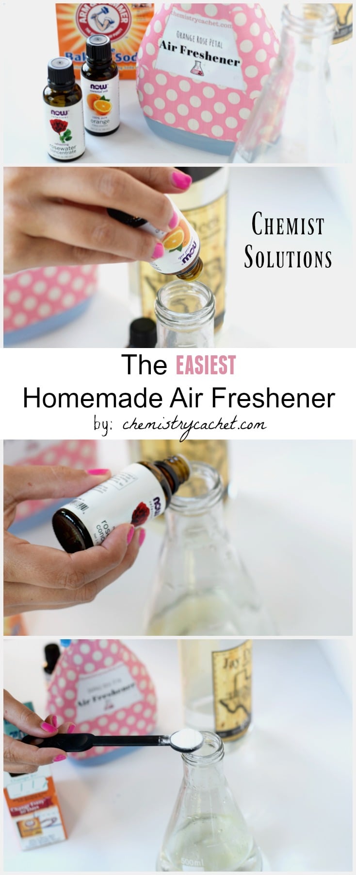 Easy Homemade Air Freshener Recipe infused with orange and rose! Find these easy steps for homemade air freshener on chemistrycachet.com