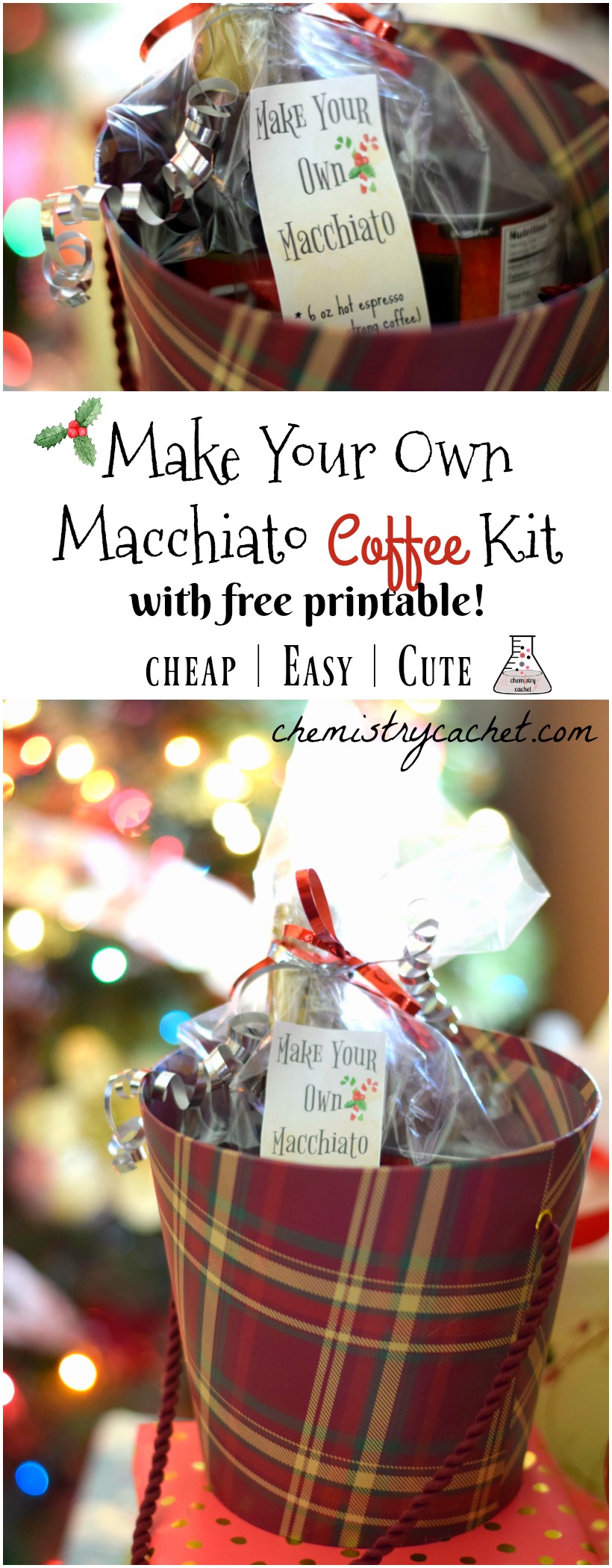 Make your own macchiato kit for christmas! Perfect christmas gift DIY, coffee kit DIY tutorial on chemistrycachet.com with free printable!