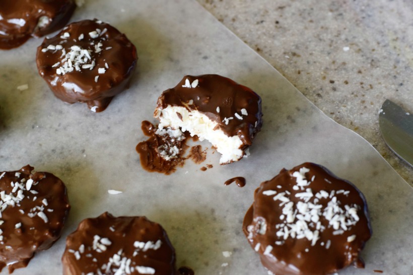 Easy Dairy-Free Gluten-Free coconut chocolate candy recipe just like mound bars! Healthy chocolate coconut treats on chemistrycachet.com