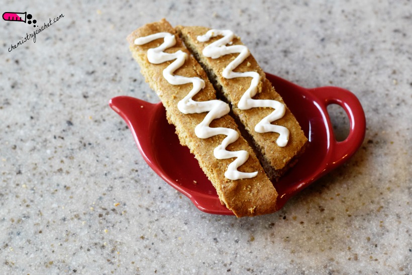 Dairy-free gluten-free cinnamon biscotti with coffee icing. Healthy biscotti recipe on chemistrycachet.com