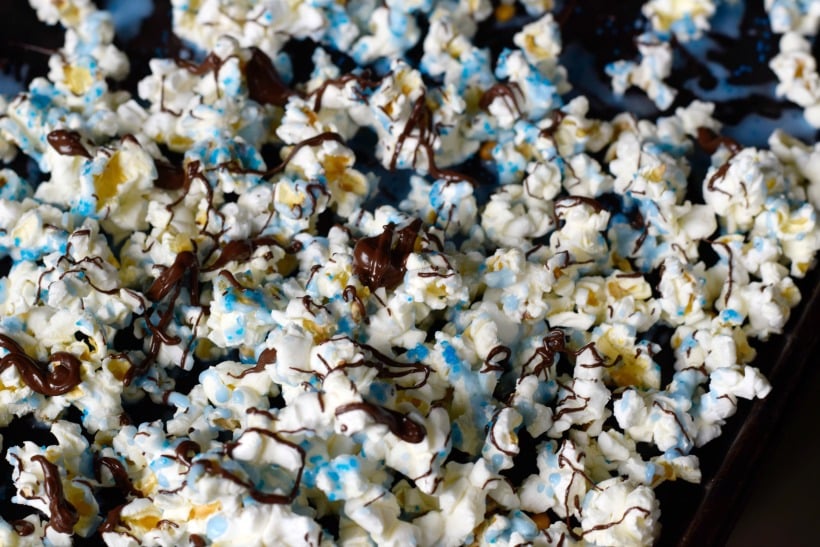 Patriotic popcorn for the 4th of July. Vegan, dairy-free, and natural food dye 