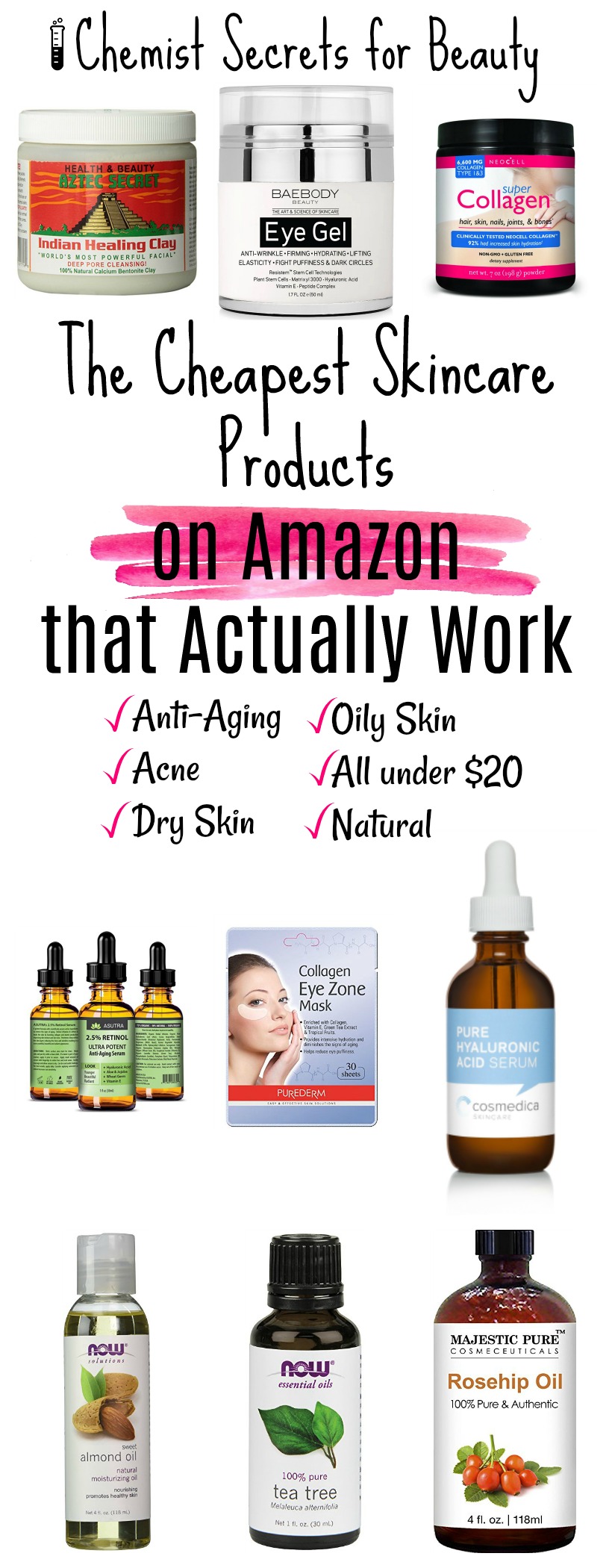 The cheapest skincare products on Amazon that ACTUALLY work! Most under $10, all under $20. Healthy, natural options proven by science on chemistrycachet.com