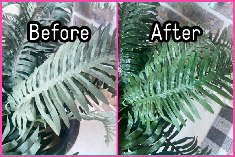 homemade fake plant cleaner before and after