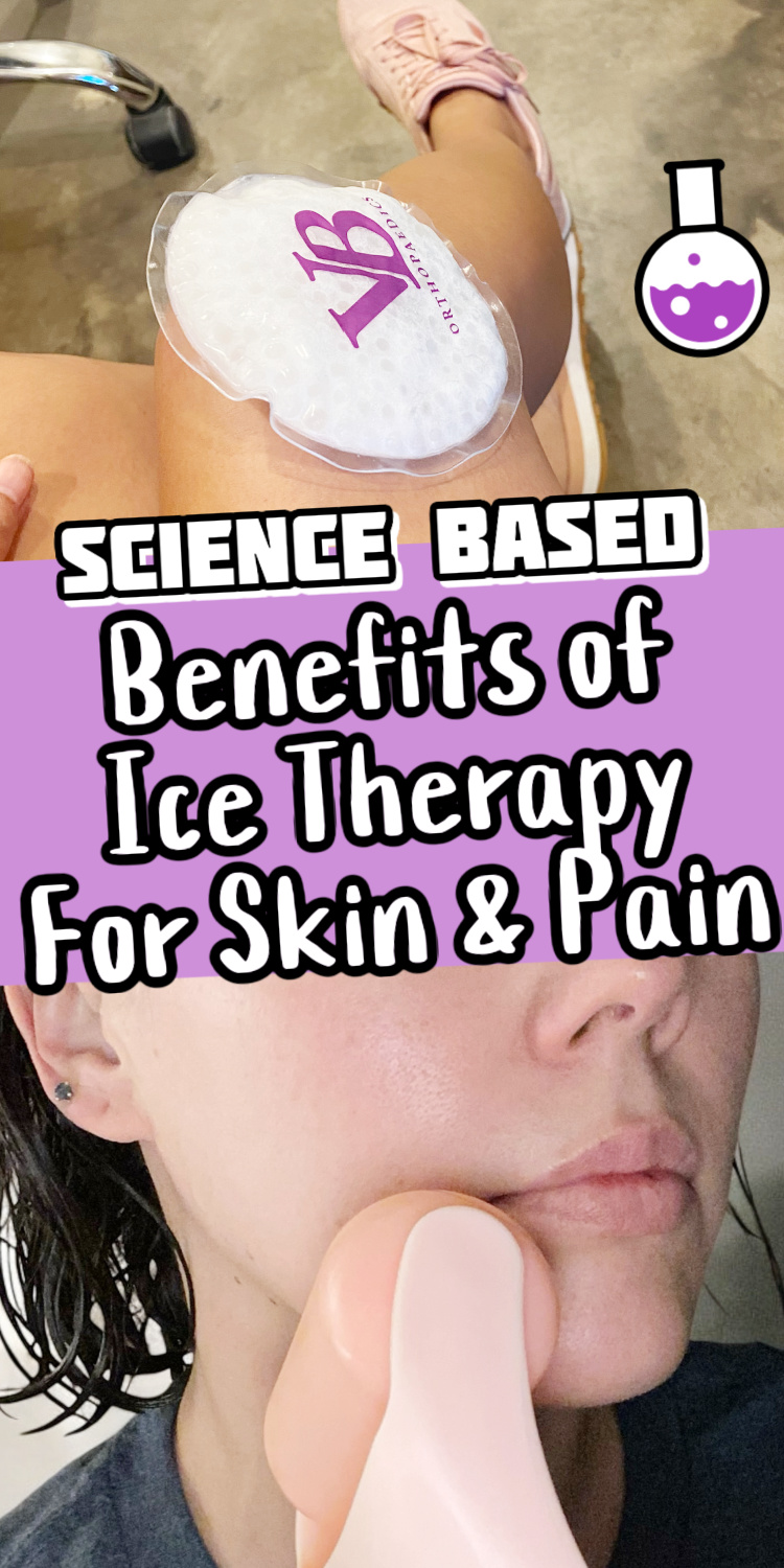 Using an ice pack on a hurt knee and a facial ice roller