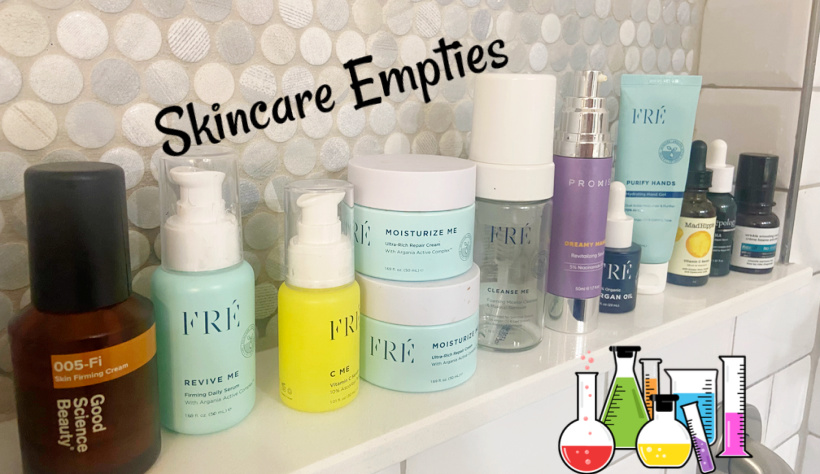 Empty skincare products tested by a chemist