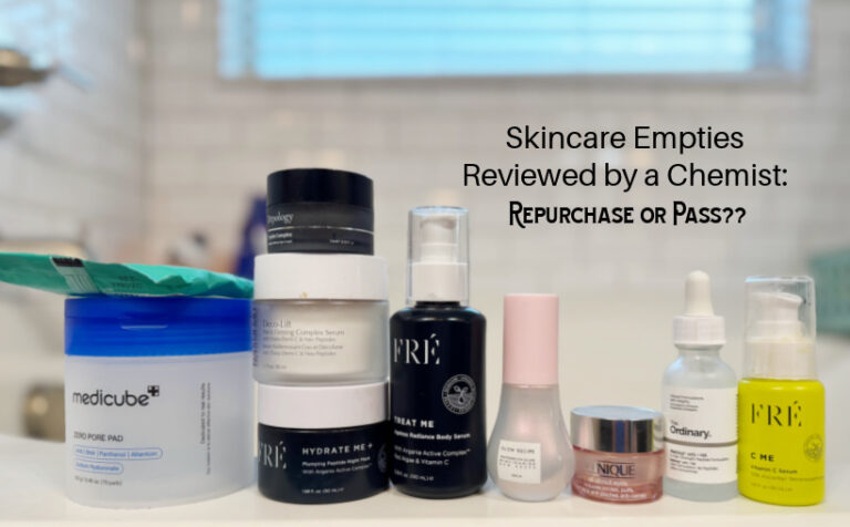 empty skincare products tested by a chemist