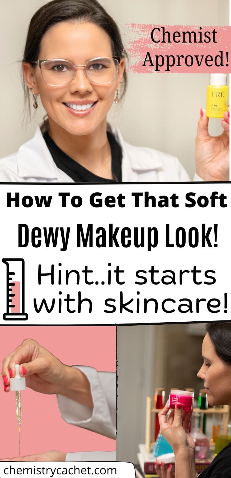 soft dewy makeup look with skincare