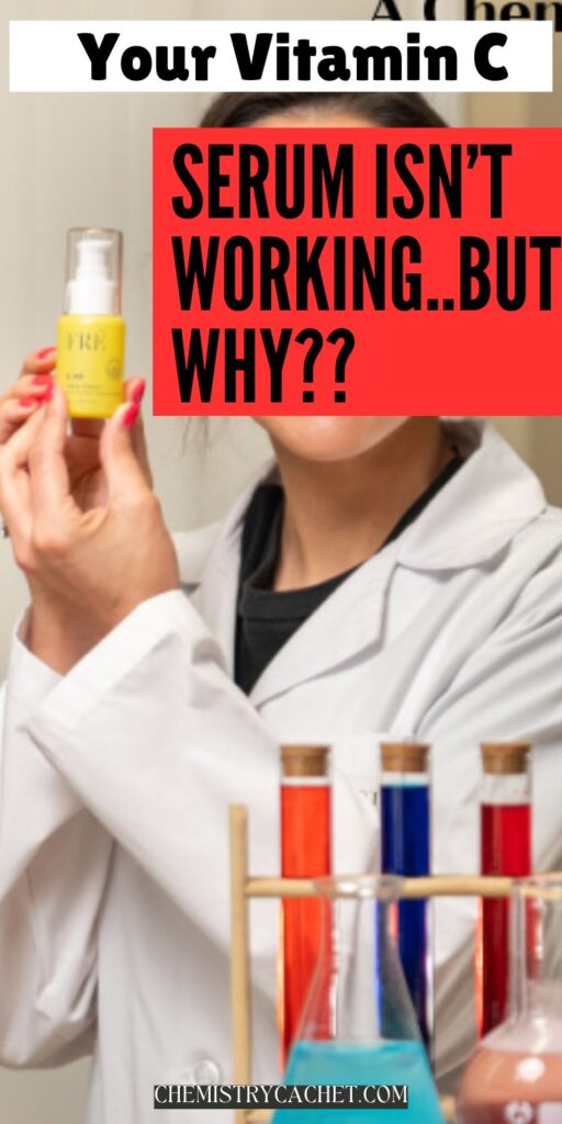 a chemist holding a bottle of VC-IP Serum