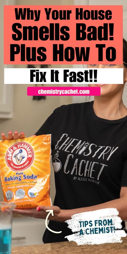 a chemist holding baking soda making her home smell better