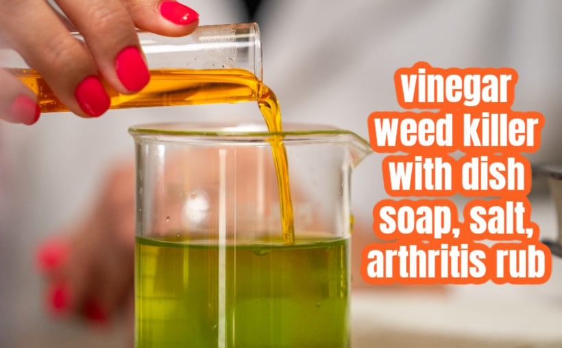 vinegar weed killer with dish soap, salt, and arthritis rub