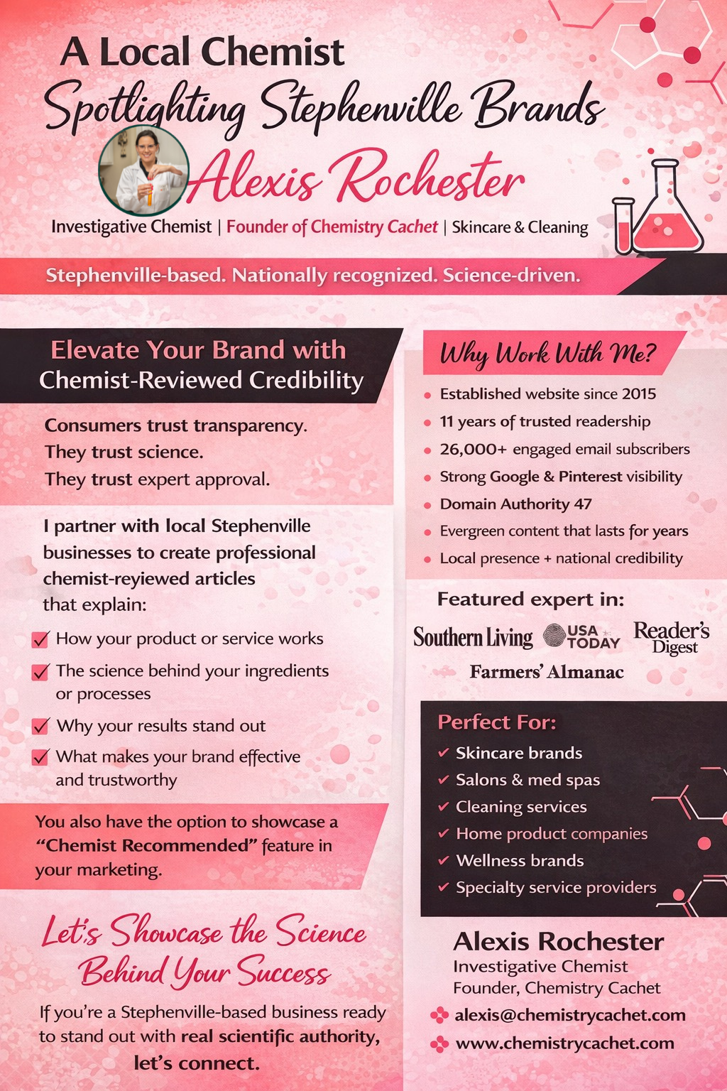 local chemist in Stephenville, Tx and around the globe featuring the chemistry behind how things work including cleaning, skincare, and home products