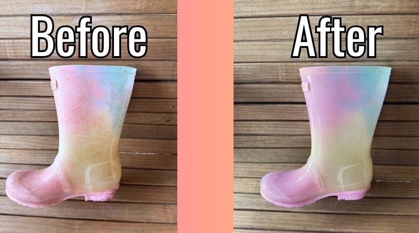 Before and after cleaning rubber boots